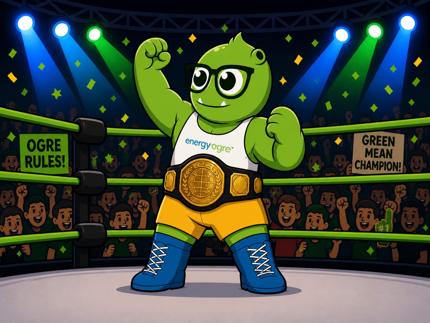 Energy Ogre mascot in boxing ring
